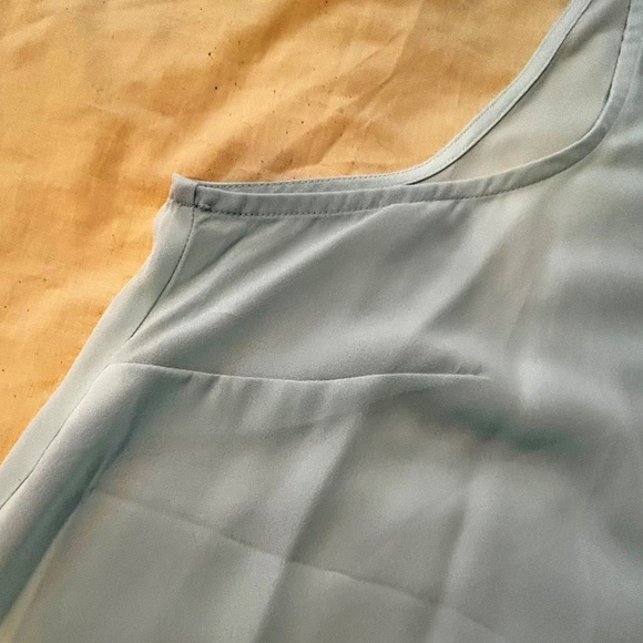 BLOUSE, BACK ZIPPER, ICY MINT, SIZE 24, LIGHT CREPE, MOCK NECK, LONG LENGTH, - Picture 6 of 10